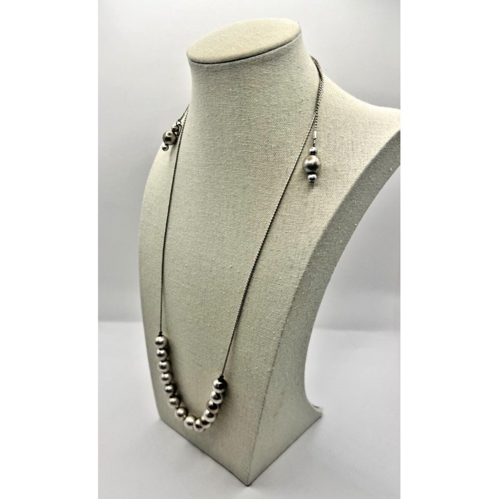 Marilyn Schiff Signed Silver Tone Beaded Lariat Necklace‎ Heavy Statement Art